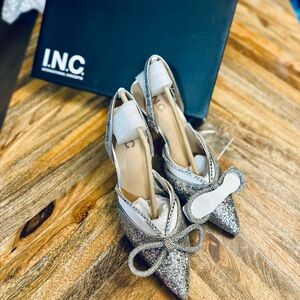 INC Formal Evening Shoe NIB sz 6 slingback silver glitter & rhinestones